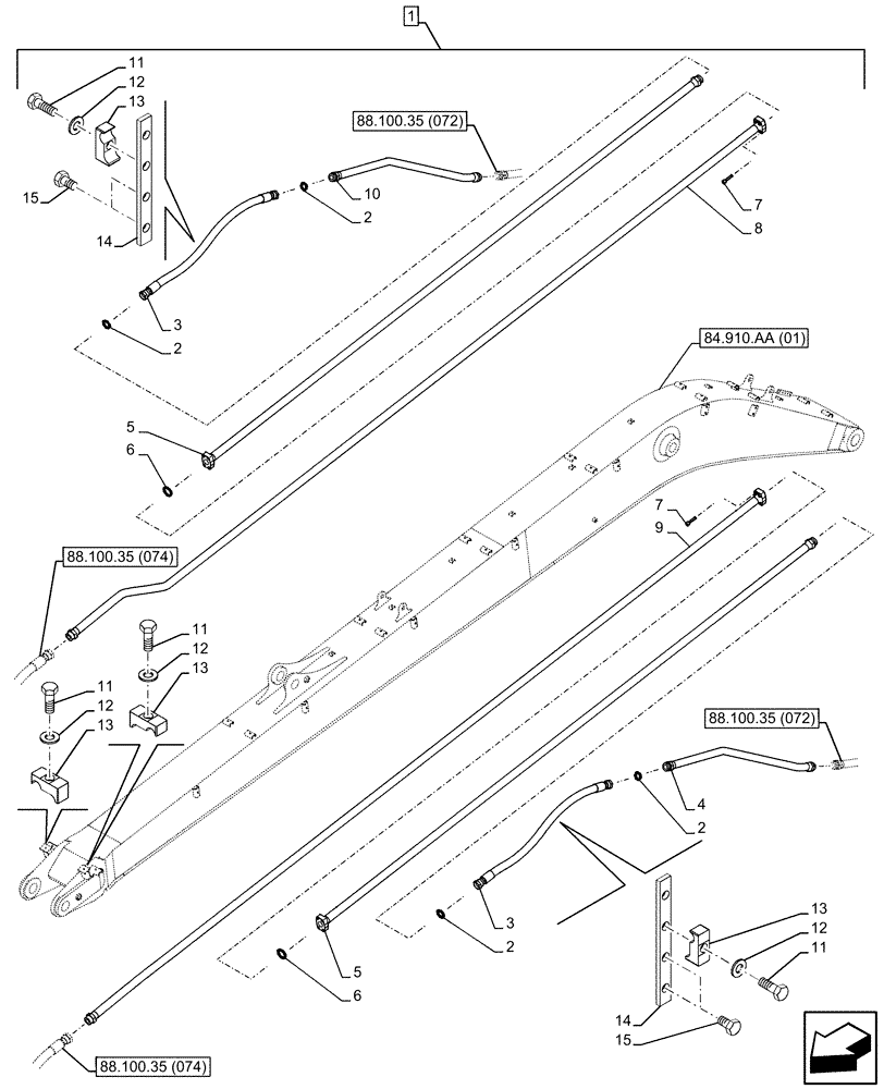 Схема запчастей Case CX210D LC LR - (88.100.35[073]) - DIA KIT, AUXILIARY CIRCUIT, SHEARS, W/ ELECTRICAL PROPORTIONAL CONTROL, BOOM, LINE (88) - ACCESSORIES
