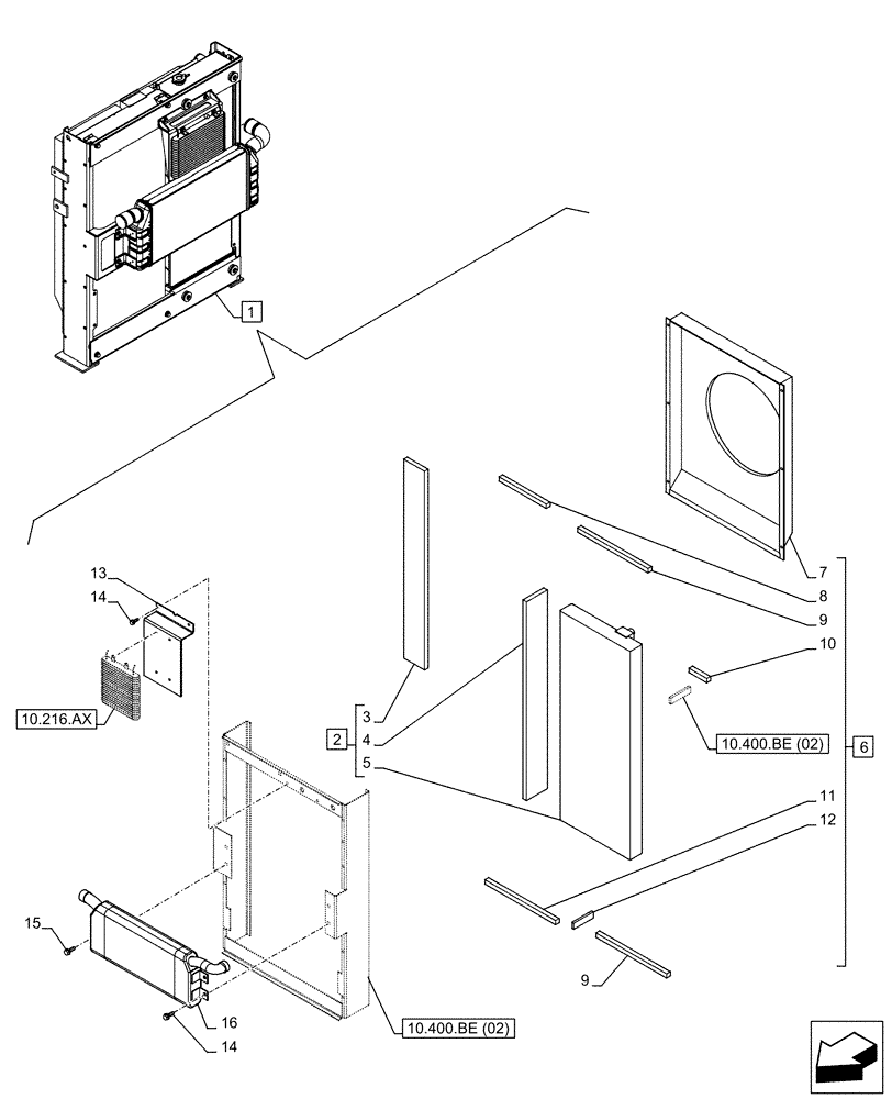 Схема запчастей Case CX210D LC LR - (10.400.BE[03]) - RADIATOR, COMPONENTS (10) - ENGINE