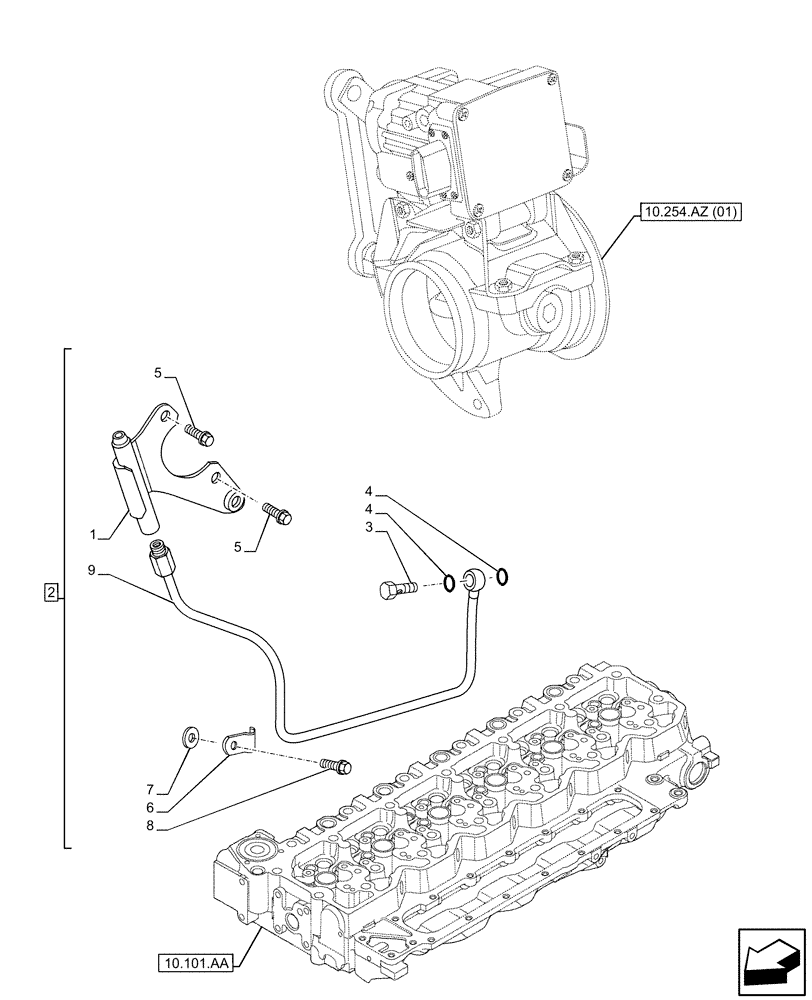 Схема запчастей Case F4HFE6131 B003 - (10.254.AZ[03]) - ENGINE EXHAUST BRAKE AND CONTROLS, PLUMBING - OIL (10) - ENGINE