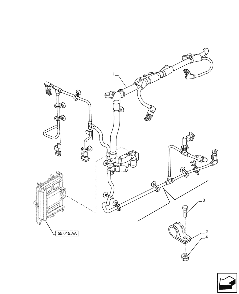 Схема запчастей Case F4HFE6131 B003 - (55.015.AB) - ENGINE, WIRE HARNESS (55) - ELECTRICAL SYSTEMS