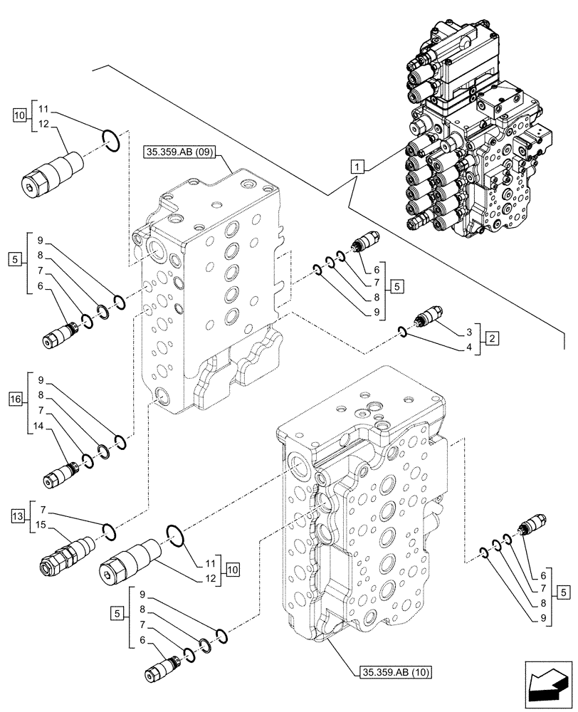 Схема запчастей Case CX130D - (35.359.AY[06]) - VAR - 461863 - RELIEF VALVE, CLAMSHELL BUCKET, ROTATION, W/ ELECTRICAL PROPORTIONAL CONTROL, COMPONENTS (35) - HYDRAULIC SYSTEMS