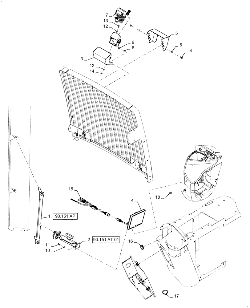 Схема запчастей Case 721F - (90.151.AT) - MONITOR AND CAMERA INSTALLATION (90) - PLATFORM, CAB, BODYWORK AND DECALS