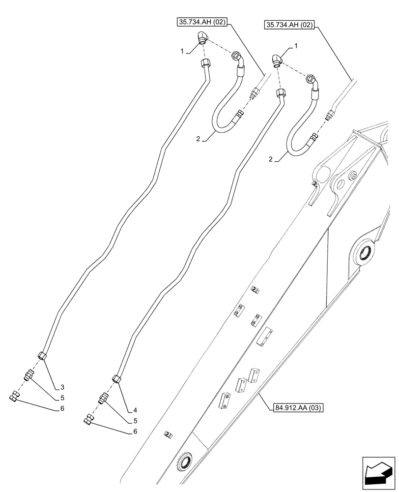 Схема запчастей Case CX160D LC - (35.734.AH[04]) - VAR - 781128 - QUICK COUPLER, HYDRAULIC LINE (ARM L=2.2M) (35) - HYDRAULIC SYSTEMS