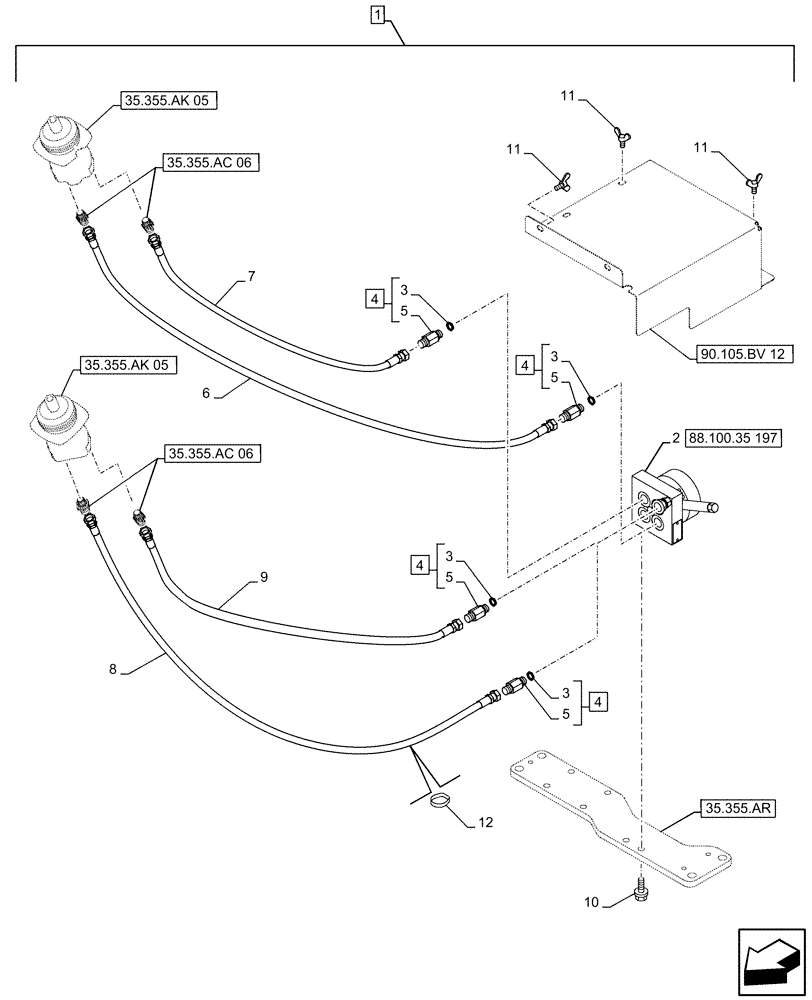 Схема запчастей Case CX490D LC - (88.100.35[196]) - DIA KIT, CONTROL PATTERN SELECTION, VALVE, SELECTOR (88) - ACCESSORIES