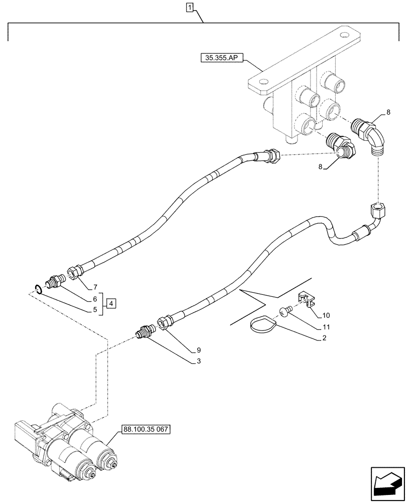 Схема запчастей Case CX490D LC - (88.100.35[062]) - DIA KIT, AUXILIARY CIRCUIT, SHEARS, W/ ELECTRICAL PROPORTIONAL CONTROL, LINE (88) - ACCESSORIES