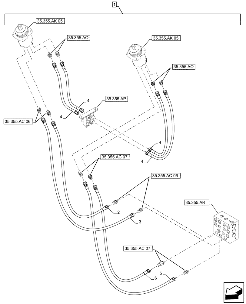 Схема запчастей Case CX490D LC - (88.100.35[199]) - DIA KIT, CONTROL PATTERN SELECTION, VALVE, JOYSTICK, HYDRAULIC LINE (88) - ACCESSORIES