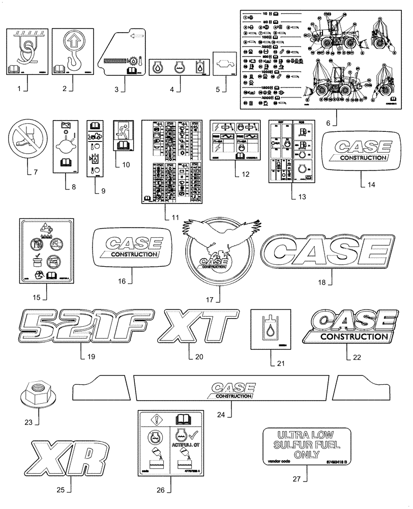 Схема запчастей Case 521F - (90.108.AB[01]) - COMMON TO MODEL DECALS (90) - PLATFORM, CAB, BODYWORK AND DECALS
