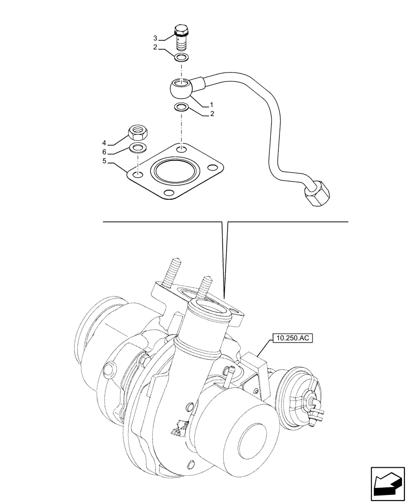 Схема запчастей Case F5HFL463A F001 - (10.250.AD) - TURBOCHARGER LUBE LINE (10) - ENGINE