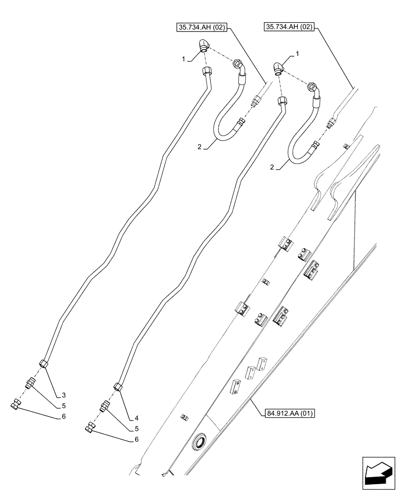 Схема запчастей Case CX160D LC - (35.734.AH[03]) - VAR - 781128 - QUICK COUPLER, HYDRAULIC LINE (ARM L=2.6M) (35) - HYDRAULIC SYSTEMS