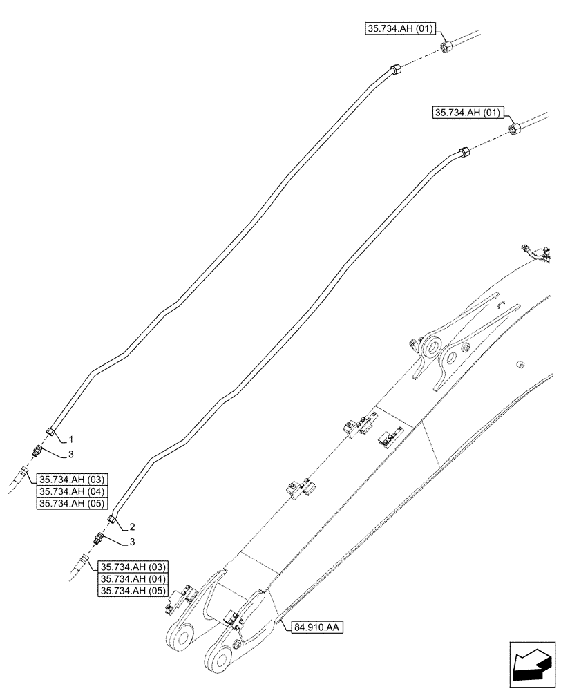 Схема запчастей Case CX160D LC - (35.734.AH[02]) - VAR - 781128 - QUICK COUPLER, HYDRAULIC LINE, BOOM (35) - HYDRAULIC SYSTEMS