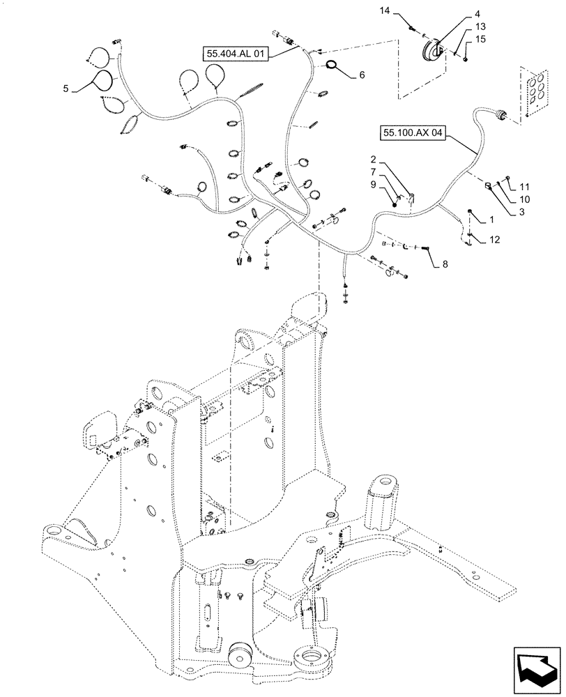 Схема запчастей Case 521F - (55.100.AX[03]) - FRONT FRAME WIRE HARNESS INSTALLATION, Z-BAR/ XR (55) - ELECTRICAL SYSTEMS