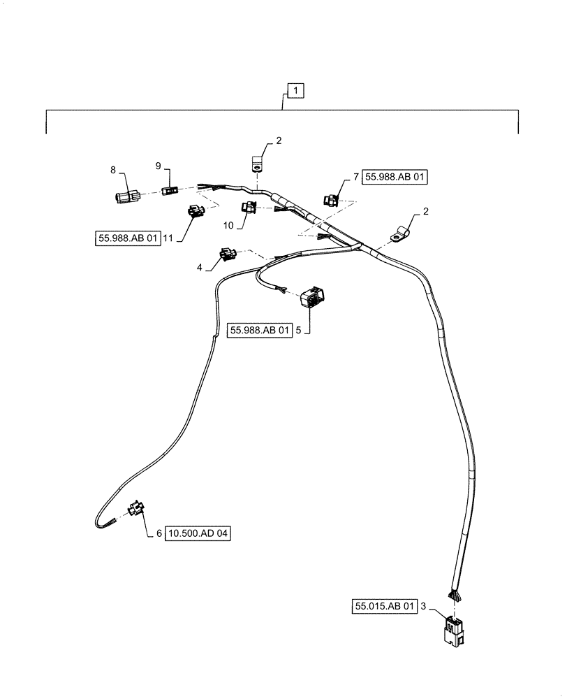 Схема запчастей Case 521F - (55.988.AD[01]) - SELECTIVE CATALYTIC REDUCTION SENSOR HARNESS (55) - ELECTRICAL SYSTEMS