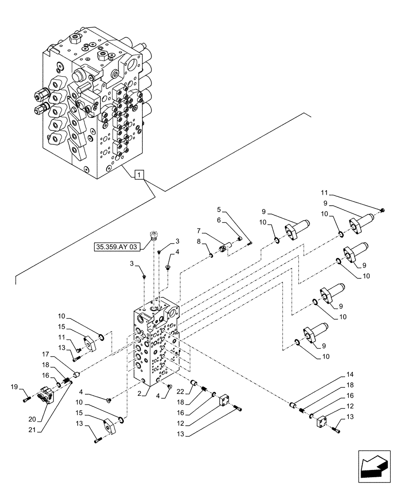 Схема запчастей Case CX490D LC - (35.359.AB[05]) - CONTROL VALVE, COMPONENTS (35) - HYDRAULIC SYSTEMS