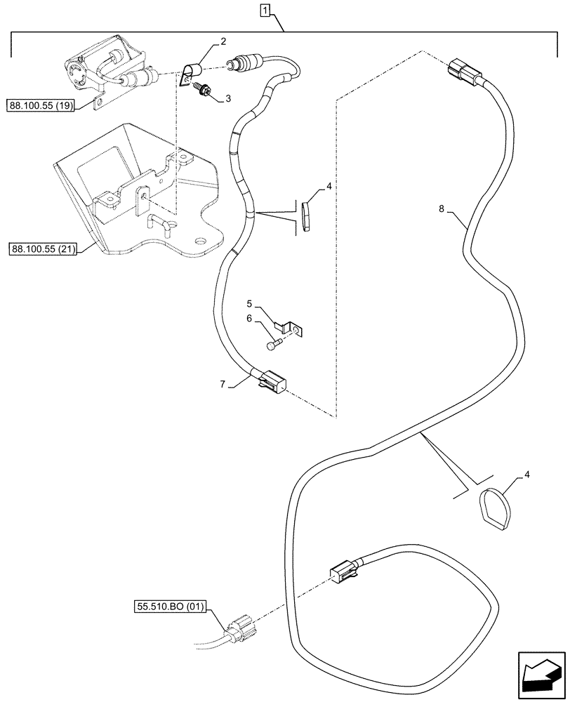 Схема запчастей Case CX300D LC - (88.100.55[20]) - DIA KIT, RIGHT, SIDE CAMERA, WIRE HARNESS (88) - ACCESSORIES