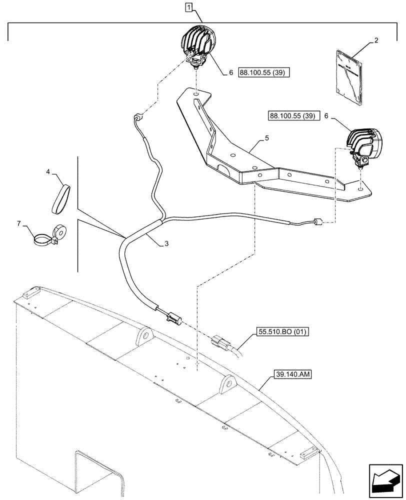 Схема запчастей Case CX350D LC - (88.100.55[38]) - DIA KIT, REAR VIEW CAMERA, LIGHT (88) - ACCESSORIES