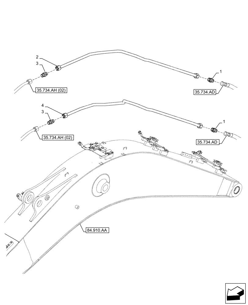 Схема запчастей Case CX160D LC - (35.734.AH[01]) - VAR - 781128 - QUICK COUPLER, HYDRAULIC LINE, BOOM (35) - HYDRAULIC SYSTEMS