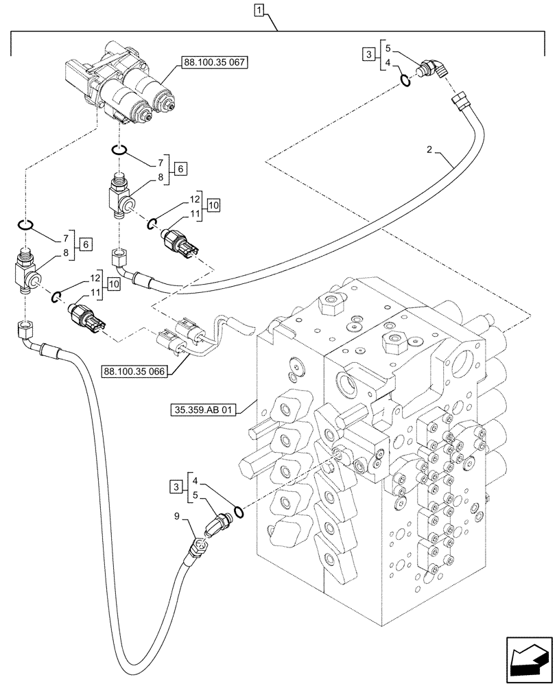 Схема запчастей Case CX490D LC - (88.100.35[063]) - DIA KIT, AUXILIARY CIRCUIT, SHEARS, W/ ELECTRICAL PROPORTIONAL CONTROL, SOLENOID VALVE, REDUCER, LINE (88) - ACCESSORIES