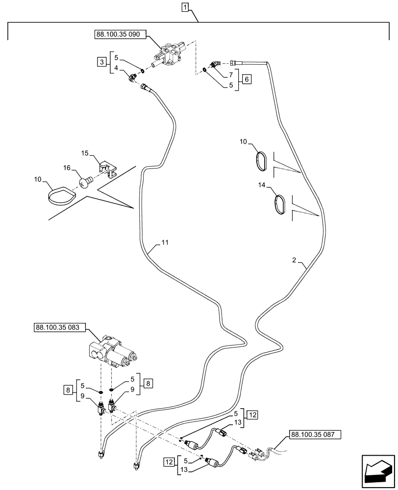 Схема запчастей Case CX500D LC - (88.100.35[086]) - DIA KIT, CLAMSHELL BUCKET, ROTATION, W/ ELECTRICAL PROPORTIONAL CONTROL, HYDRAULIC LINE, SPEED SENSOR (88) - ACCESSORIES