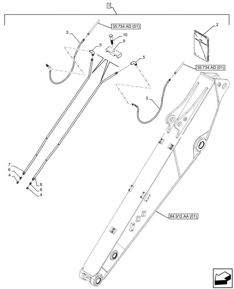 Схема запчастей Case CX300D LC - (88.100.35[243]) - DIA KIT, QUICK COUPLER, HYDRAULIC LINE, ARM (L=2.65M) (88) - ACCESSORIES