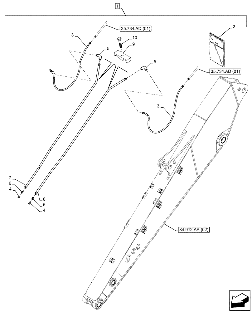 Схема запчастей Case CX300D LC - (88.100.35[245]) - DIA KIT, QUICK COUPLER, HYDRAULIC LINE, ARM (L=3.66M) (88) - ACCESSORIES