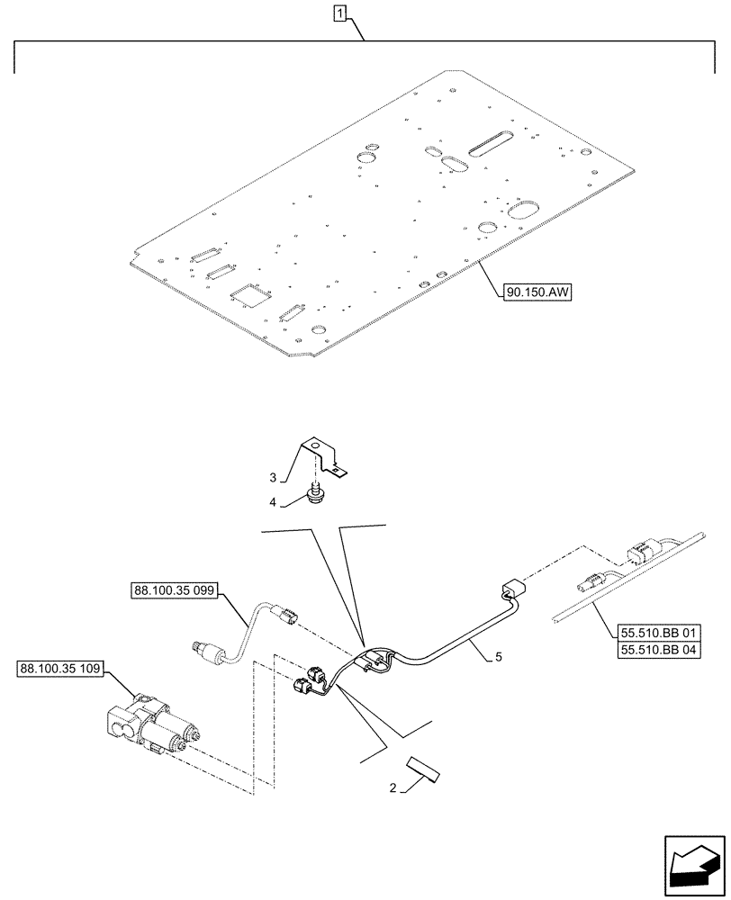 Схема запчастей Case CX500D LC - (88.100.35[100]) - DIA KIT, CLAMSHELL BUCKET, ROTATION, W/ ELECTRICAL PROPORTIONAL CONTROL, OPTION, WIRE HARNESS (88) - ACCESSORIES