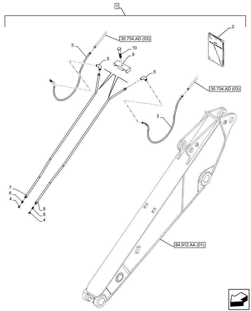 Схема запчастей Case CX210D LC - (88.100.35[244]) - DIA KIT, QUICK COUPLER, HYDRAULIC LINE, ARM (L=2.4M) (88) - ACCESSORIES