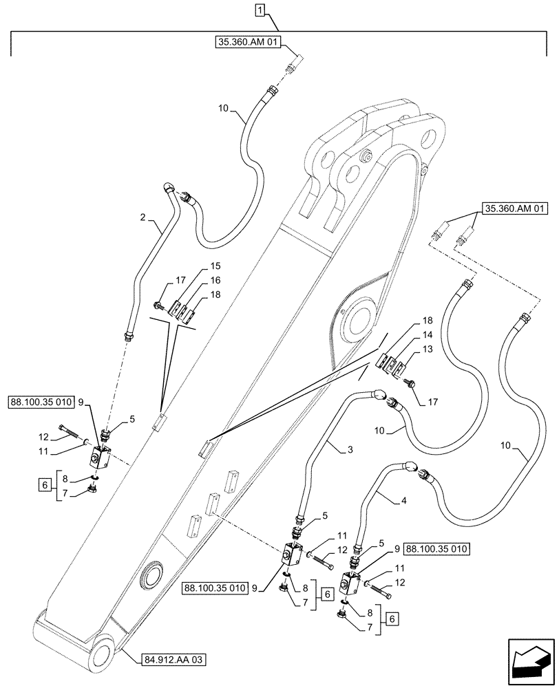 Схема запчастей Case CX490D RTC - (88.100.35[009]) - DIA KIT, CLAMSHELL BUCKET, ROTATION, W/ ELECTRICAL PROPORTIONAL CONTROL, LINE, ARM (L=2.53M) (88) - ACCESSORIES
