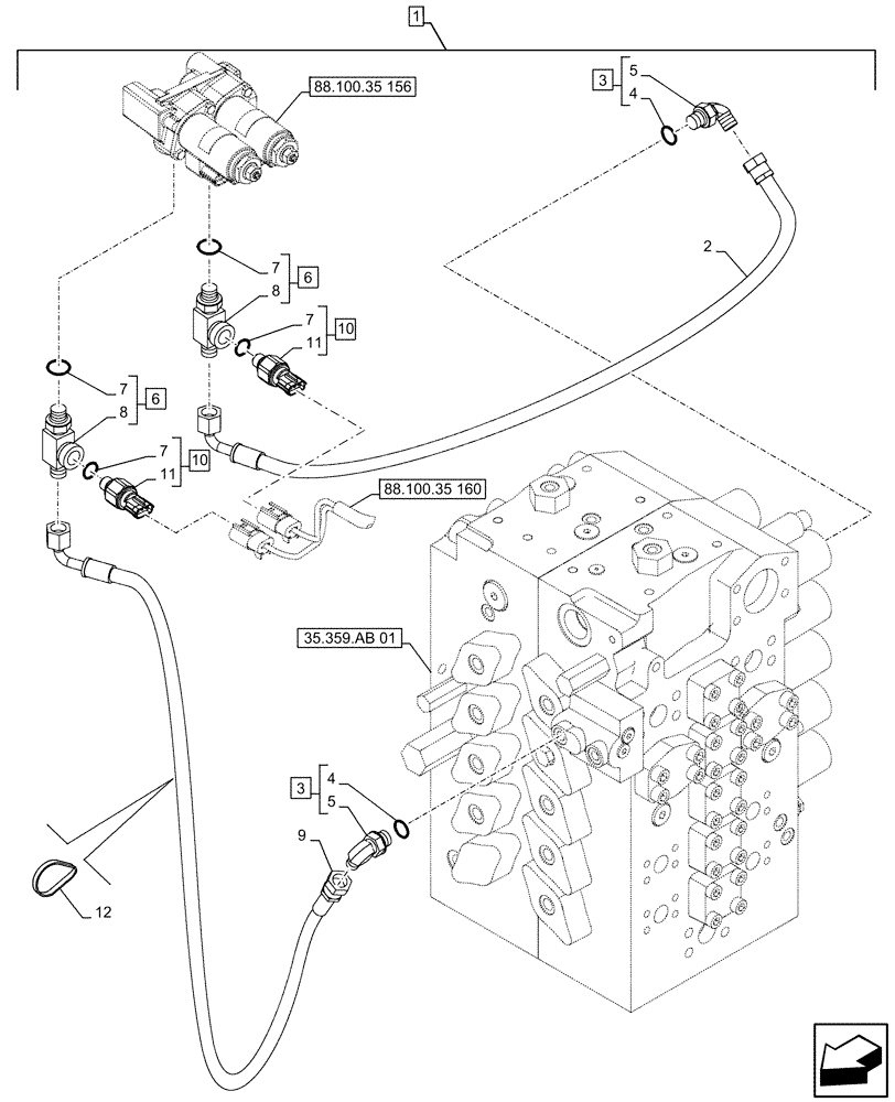 Схема запчастей Case CX500D LC - (88.100.35[159]) - DIA KIT, HAMMER CIRCUIT, HIGH FLOW, SHEARS, W/ ELECTRICAL PROPORTIONAL CONTROL, SOLENOID VALVE, LINE (88) - ACCESSORIES