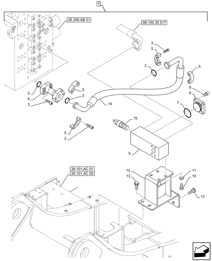 Схема запчастей Case CX500D LC - (88.100.35[018]) - DIA KIT, HAMMER CIRCUIT, W/ HYDRAULIC CONTROL, MANIFOLD VALVE, LINE (88) - ACCESSORIES