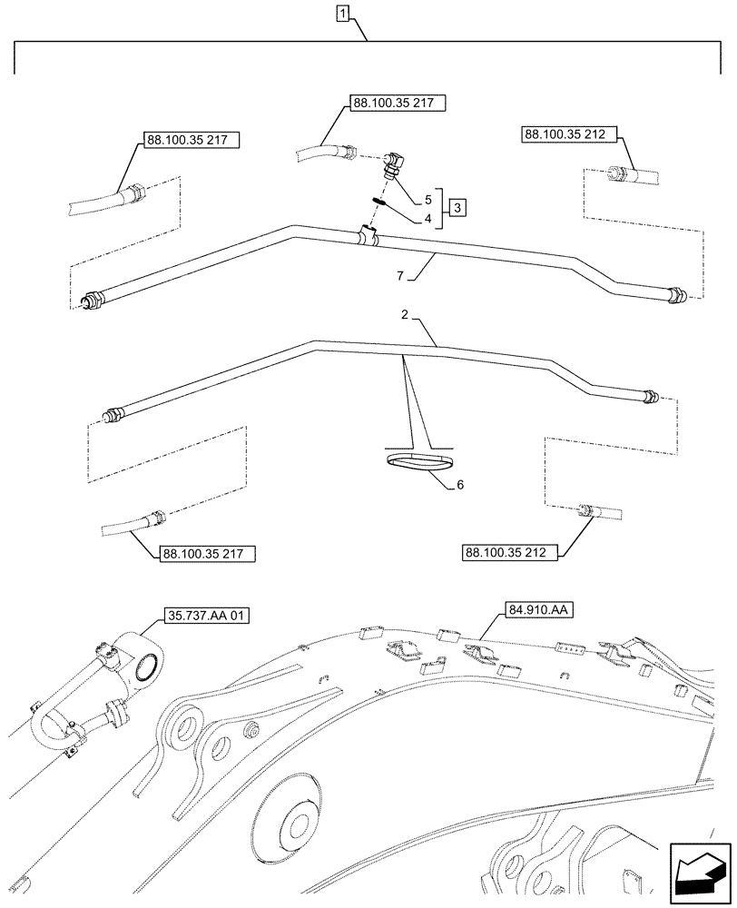 Схема запчастей Case CX490D LC - (88.100.35[211]) - DIA KIT, SAFETY VALVE, ARM, LIFT CYLINDER, CHECK VALVE, LINE (88) - ACCESSORIES