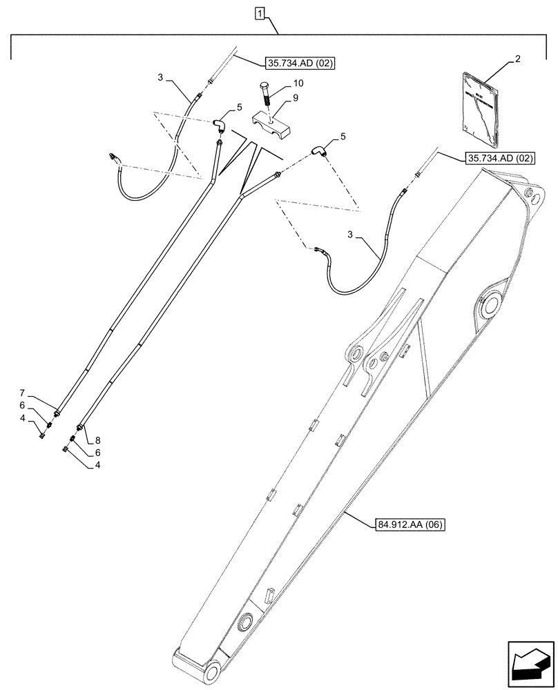 Схема запчастей Case CX350D LC - (88.100.35[245]) - DIA KIT, QUICK COUPLER, HYDRAULIC LINE, ARM (L=4.0M) (88) - ACCESSORIES