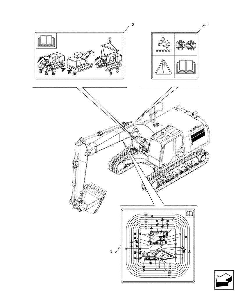 Схема запчастей Case CX210D NLC - (90.108.AC[05]) - WARNING DECAL (90) - PLATFORM, CAB, BODYWORK AND DECALS