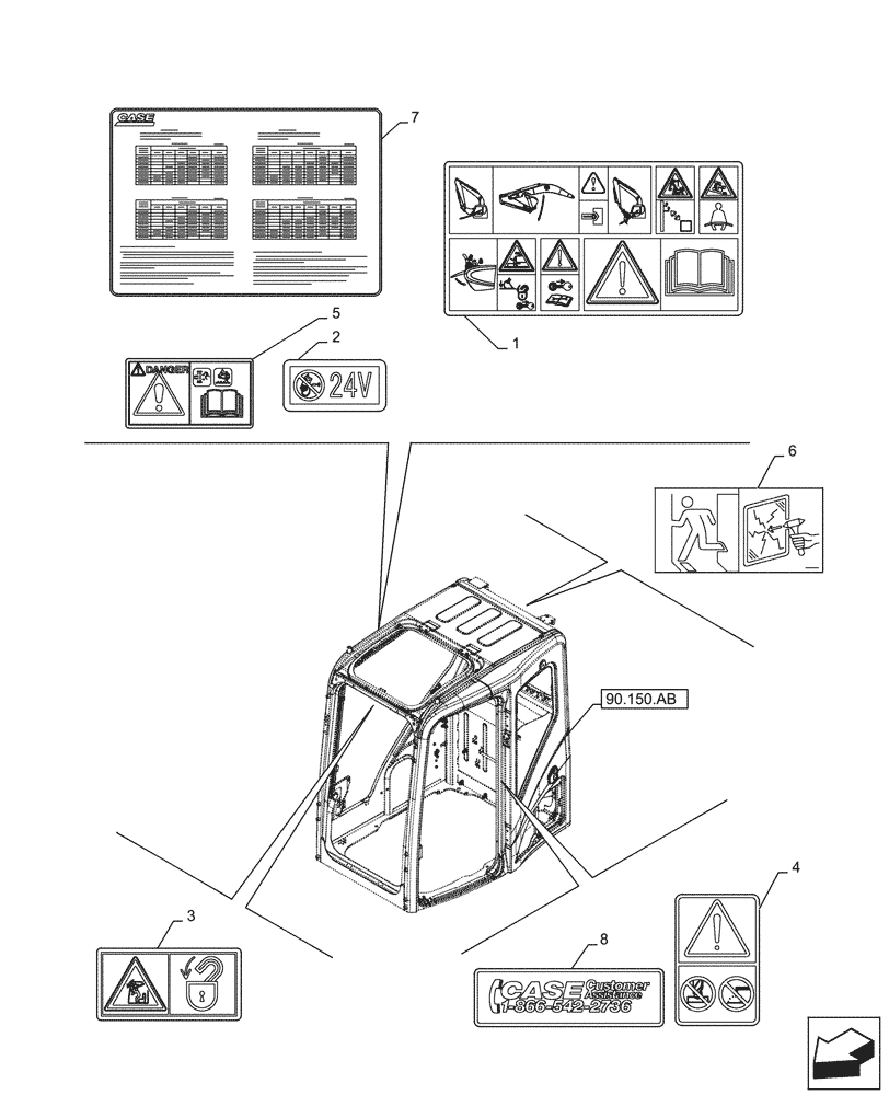 Схема запчастей Case CX210D NLC - (90.108.AC[06]) - WARNING DECAL (90) - PLATFORM, CAB, BODYWORK AND DECALS
