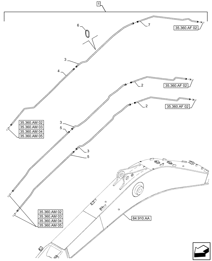 Схема запчастей Case CX490D LC - (88.100.35[252]) - DIA KIT, CLAMSHELL BUCKET, ROTATION, W/ ELECTRICAL PROPORTIONAL CONTROL, BOOM, LINE (88) - ACCESSORIES