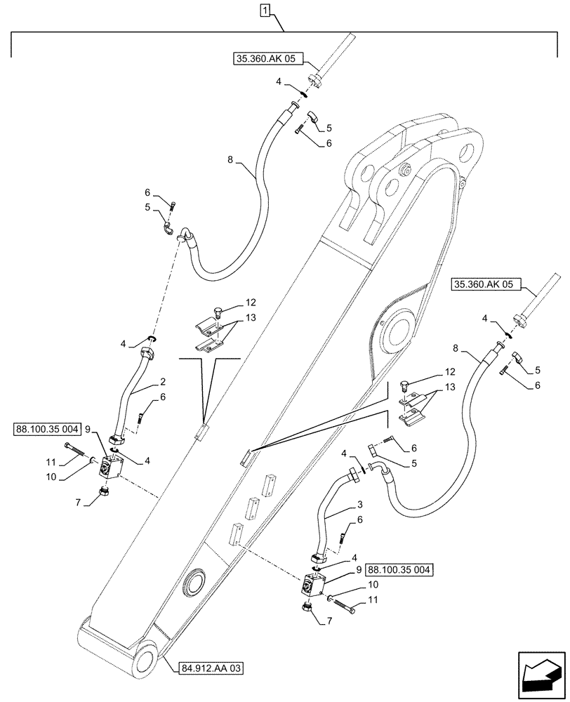 Схема запчастей Case CX490D LC - (88.100.35[003]) - DIA KIT, HAMMER CIRCUIT, SHEARS, HIGH FLOW, W/ ELECTRICAL PROPORTIONAL CONTROL, LINE, ARM, SHORT (L=2.53M) (88) - ACCESSORIES