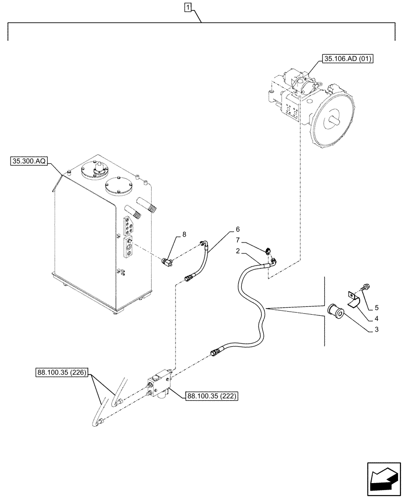 Схема запчастей Case CX210D LC - (88.100.35[223]) - DIA KIT, QUICK COUPLER, SOLENOID VALVE, HYDRAULIC LINE (88) - ACCESSORIES