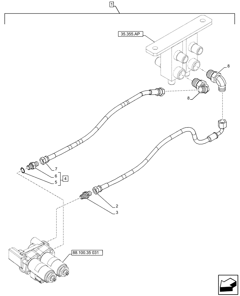Схема запчастей Case CX500D LC - (88.100.35[033]) - DIA KIT, HAMMER CIRCUIT, W/ ELECTRICAL PROPORTIONAL CONTROL, SOLENOID VALVE, LINE (88) - ACCESSORIES