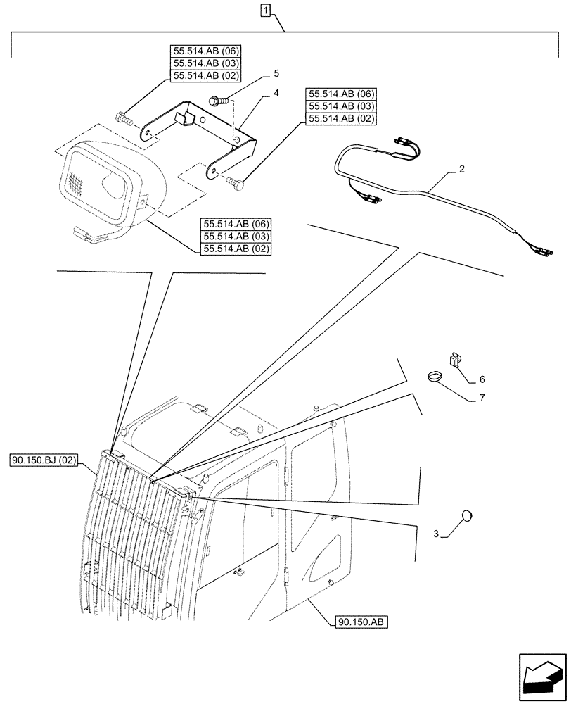 Схема запчастей Case CX130D - (88.100.55[22]) - DIA KIT, WORKING LIGHT, CAB, W/ FRONT, GUARD (88) - ACCESSORIES