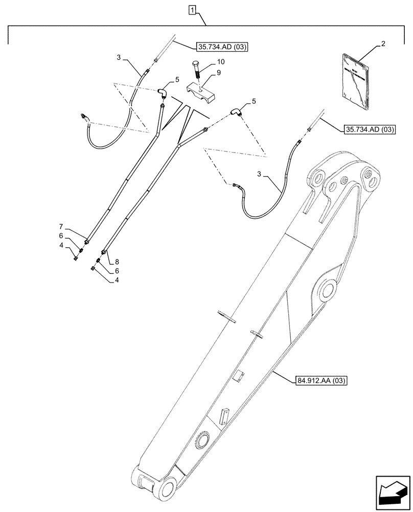 Схема запчастей Case CX210D LC - (88.100.35[243]) - DIA KIT, QUICK COUPLER, HYDRAULIC LINE, ARM (L=1.9M) (88) - ACCESSORIES