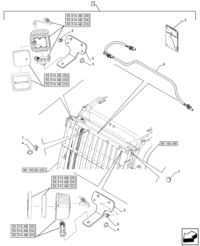 Схема запчастей Case CX130D - (88.100.55[23]) - DIA KIT, LED WORK LAMP (88) - ACCESSORIES