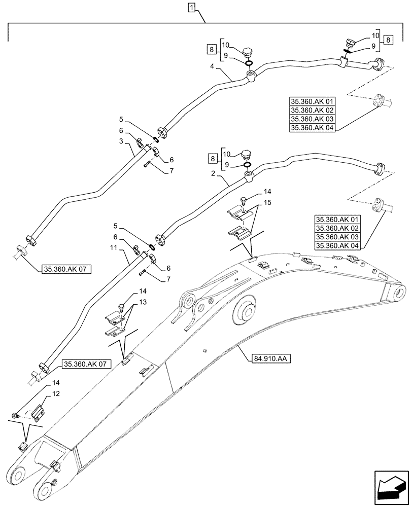 Схема запчастей Case CX500D LC - (88.100.35[251]) - DIA KIT, HAMMER CIRCUIT, SHEARS, HIGH FLOW, W/ ELECTRICAL PROPORTIONAL CONTROL, BOOM, LINE (88) - ACCESSORIES