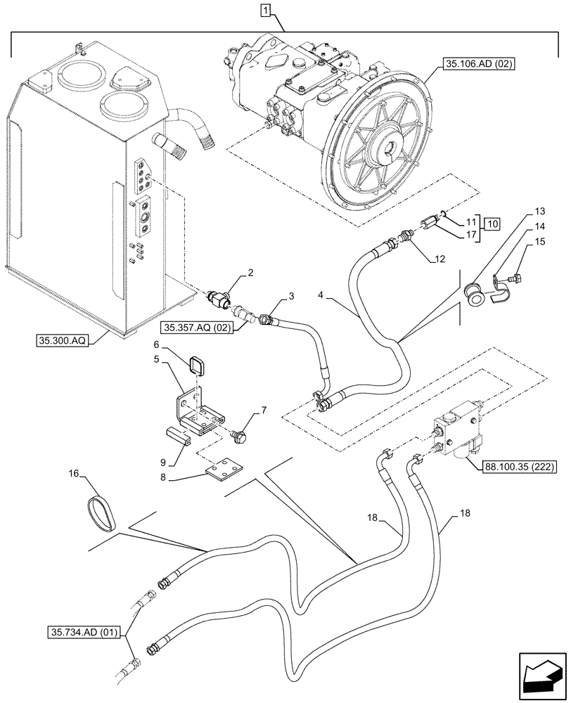 Схема запчастей Case CX300D LC - (88.100.35[223]) - DIA KIT, QUICK COUPLER, SOLENOID VALVE, HYDRAULIC LINE (88) - ACCESSORIES