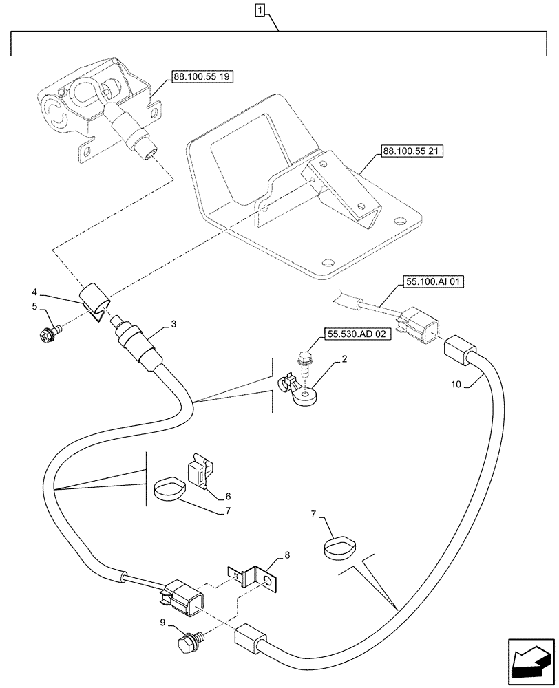 Схема запчастей Case CX500D LC - (88.100.55[20]) - DIA KIT, RIGHT, SIDE CAMERA, WIRE HARNESS (88) - ACCESSORIES