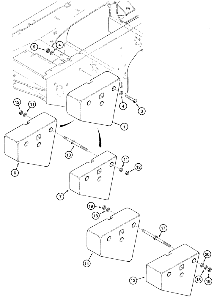 Схема запчастей Case 621C - (09-014) - COUNTERWEIGHTS, NORTH AMERICA ONLY, 1500 LB TOTAL WEIGHT (09) - CHASSIS