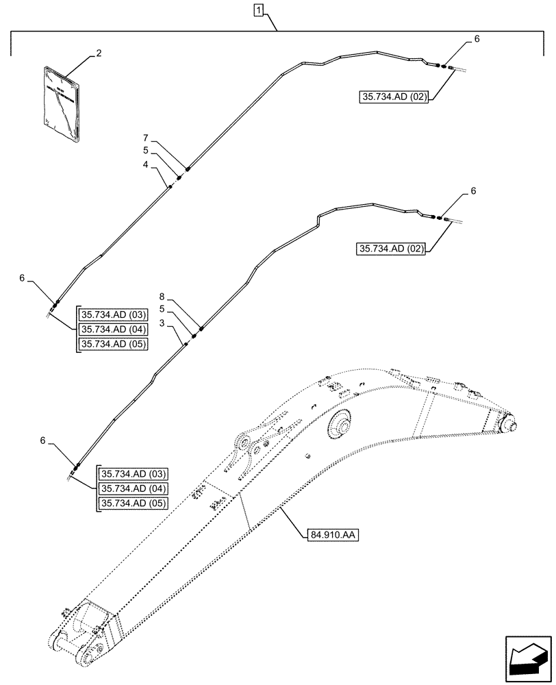 Схема запчастей Case CX210D LC - (88.100.35[237]) - DIA KIT, QUICK COUPLER, BOOM, HBCV, W/ SECOND OPTION, HYDRAULIC LINE (88) - ACCESSORIES