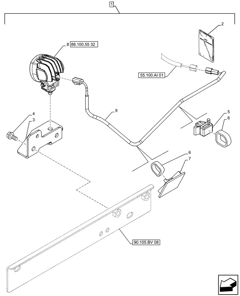 Схема запчастей Case CX500D LC - (88.100.55[31]) - DIA KIT, RIGHT, SIDE CAMERA, LIGHT (88) - ACCESSORIES