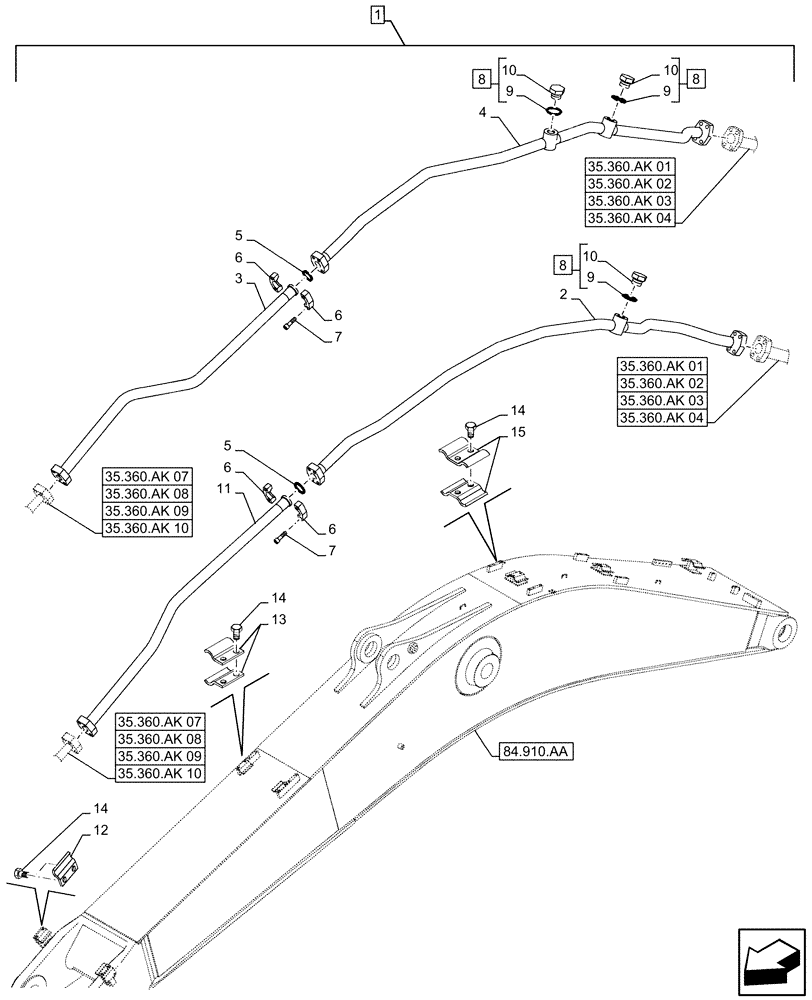Схема запчастей Case CX490D RTC - (88.100.35[251]) - DIA KIT, HAMMER CIRCUIT, SHEARS, HIGH FLOW, W/ ELECTRICAL PROPORTIONAL CONTROL, BOOM, LINE (88) - ACCESSORIES