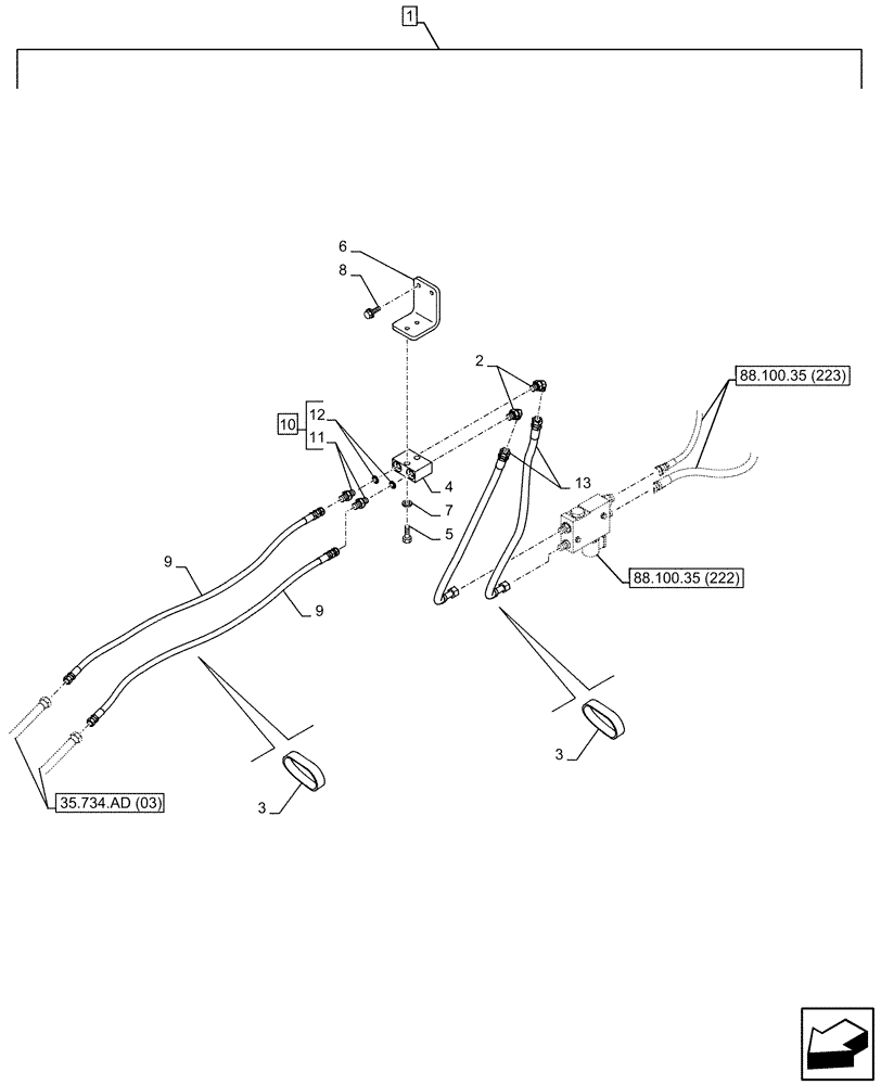 Схема запчастей Case CX210D LC - (88.100.35[226]) - DIA KIT, QUICK COUPLER, SOLENOID VALVE, HYDRAULIC LINE (88) - ACCESSORIES