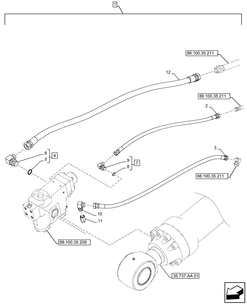 Схема запчастей Case CX490D LC - (88.100.35[217]) - DIA KIT, SAFETY VALVE, ARM, LIFT CYLINDER, CHECK VALVE, LINE (88) - ACCESSORIES
