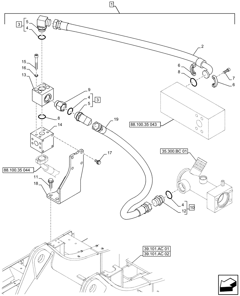 Схема запчастей Case CX500D LC - (88.100.35[042]) - DIA KIT, HAMMER CIRCUIT, HIGH FLOW, W/ ELECTRICAL PROPORTIONAL CONTROL, MANIFOLD VALVE, LINE (88) - ACCESSORIES